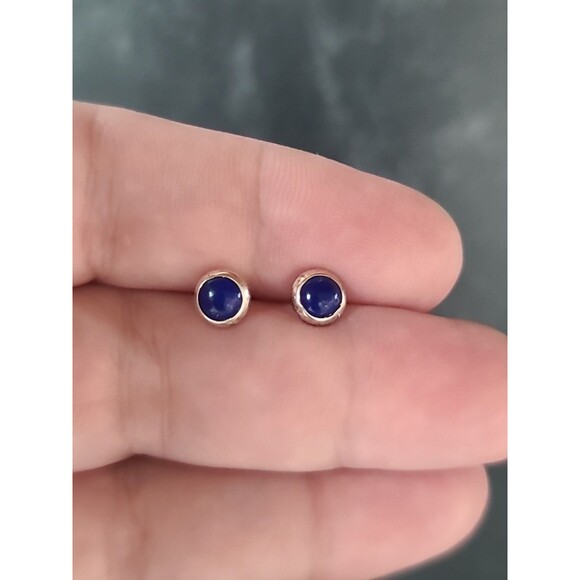 925 Sterling Silver Lapis Lazuli Stud Earrings Vintage - Picture 3 of 10